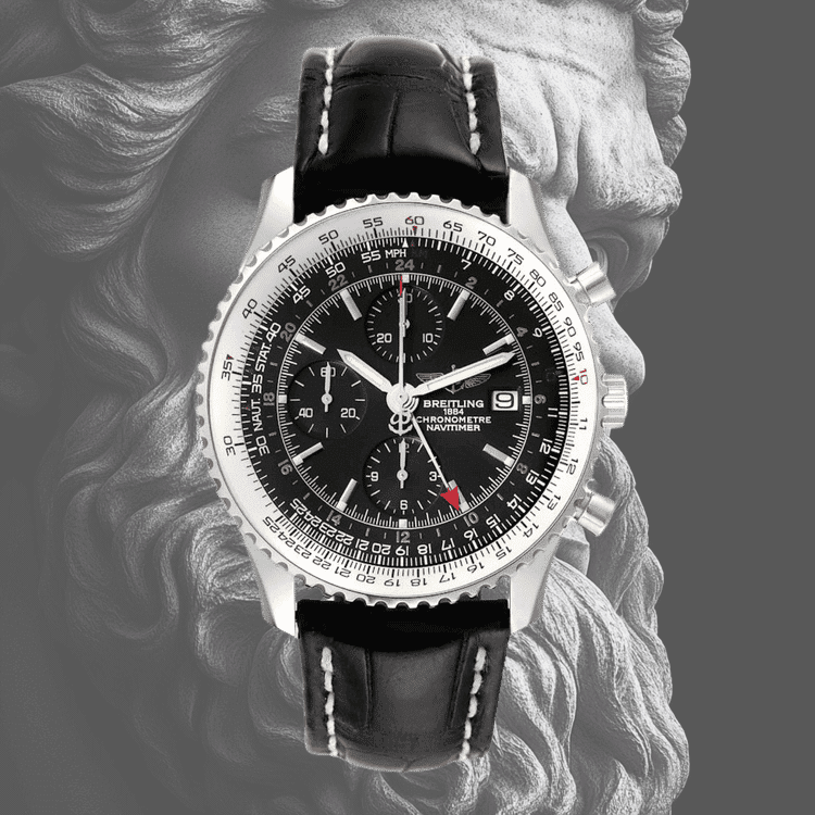 Breitling Black dial steel — front dial view