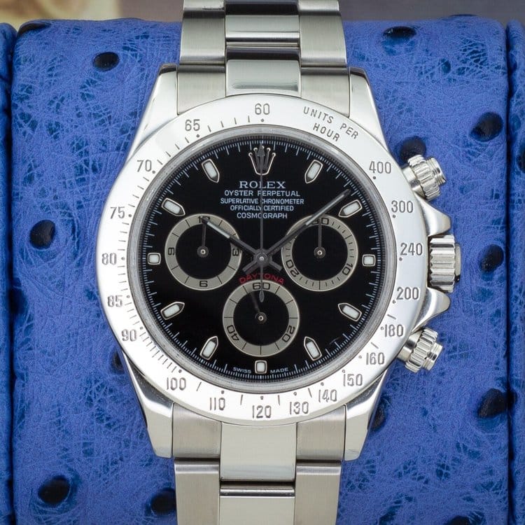 Rolex Daytona 116520 Black dial steel — front dial view