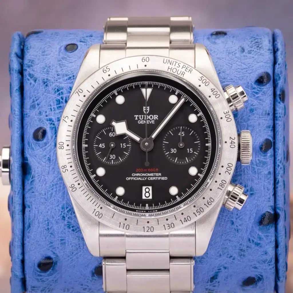 Tudor Black Bay Chronograph 79350 Black dial steel — front dial view