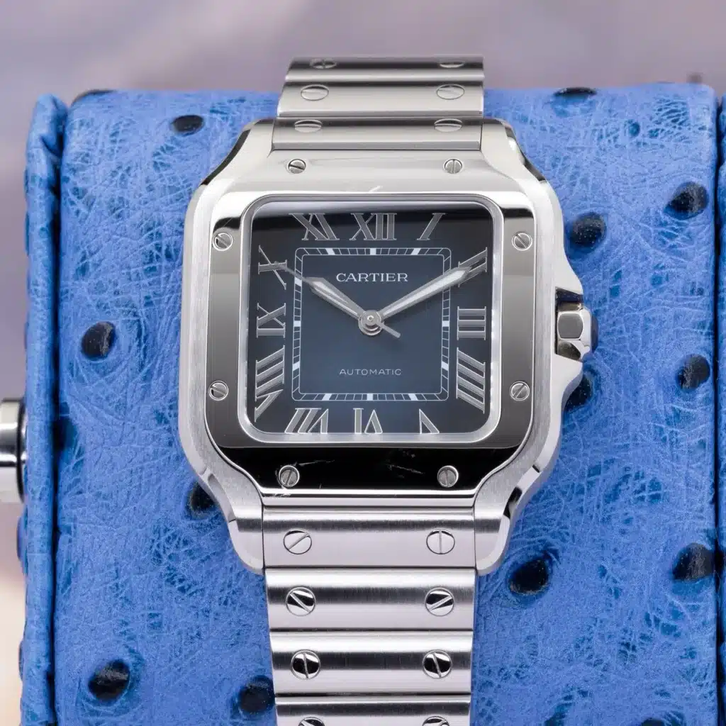Cartier Santos Medium WSSA0063 Blue dial steel — front dial view