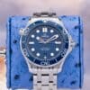 Omega Seamaster Diver 300 M 210.30.42.20.03.001 blue dial front view showing wave pattern ceramic bezel and steel bracelet