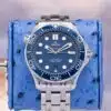 Omega Seamaster Diver 300 M 210.30.42.20.03.001 blue dial front view showing wave pattern ceramic bezel and steel bracelet