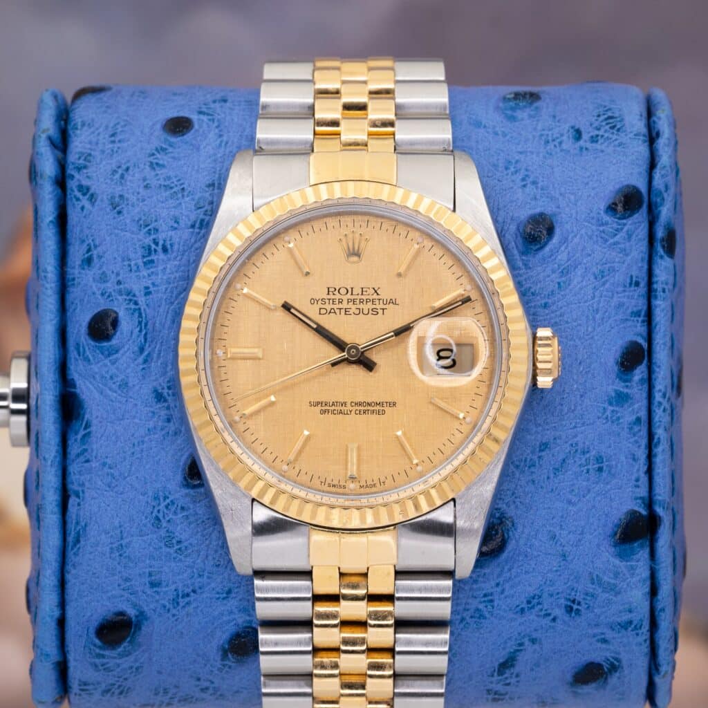 1986 Rolex Datejust 36 16013 Champagne Dial Yellow Gold & Steel Box 36mm