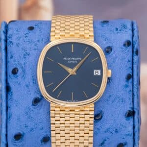 Patek Philippe Golden Ellipse Jumbo 3734/2 Blue dial yellow gold — front dial view
